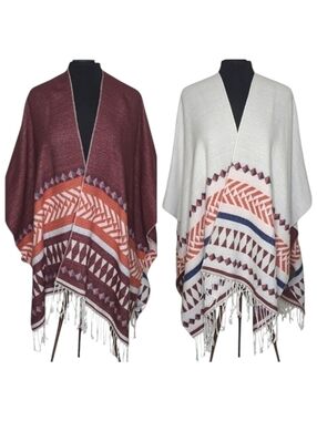 LOFT Southwestern Print Reversible Wrap Poncho OS